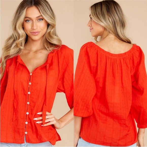 Cleobella | Women's Boho Flowy 100% Organic Cotton Rylan Top Size Small Red - Picture 2 of 12